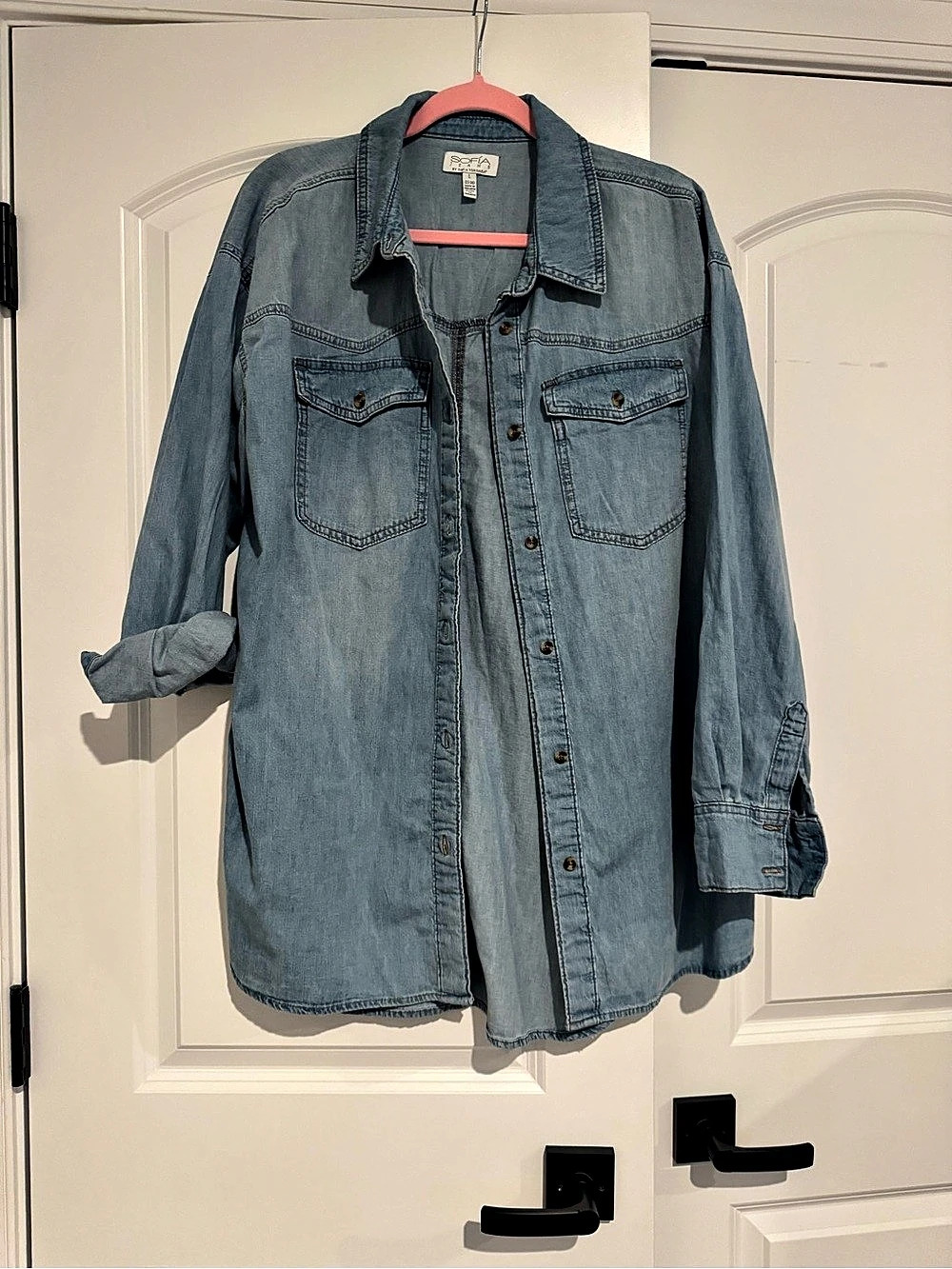 Sofia by Sofia Vergara Oversized Boyfriend Shirt Blue